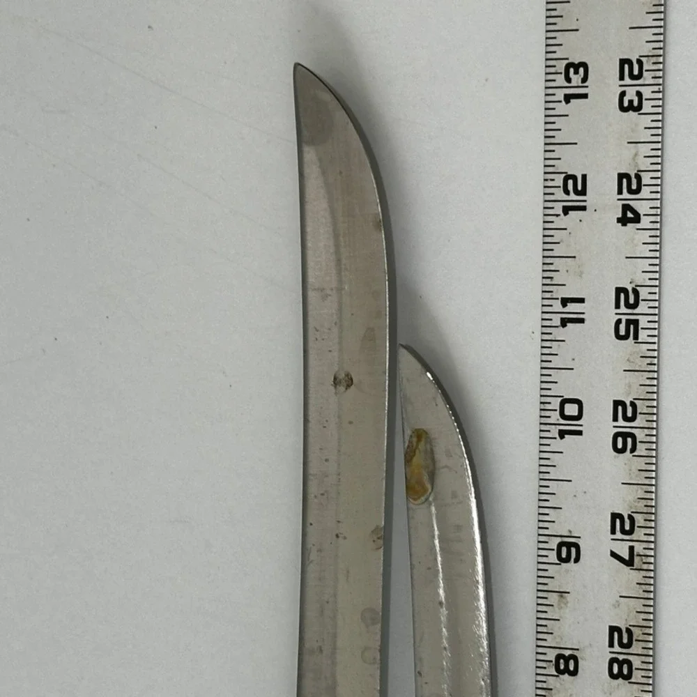 Vintage Knife Set 10 Inch Slicer and Utility Knife Wood Handle Riveted Japan